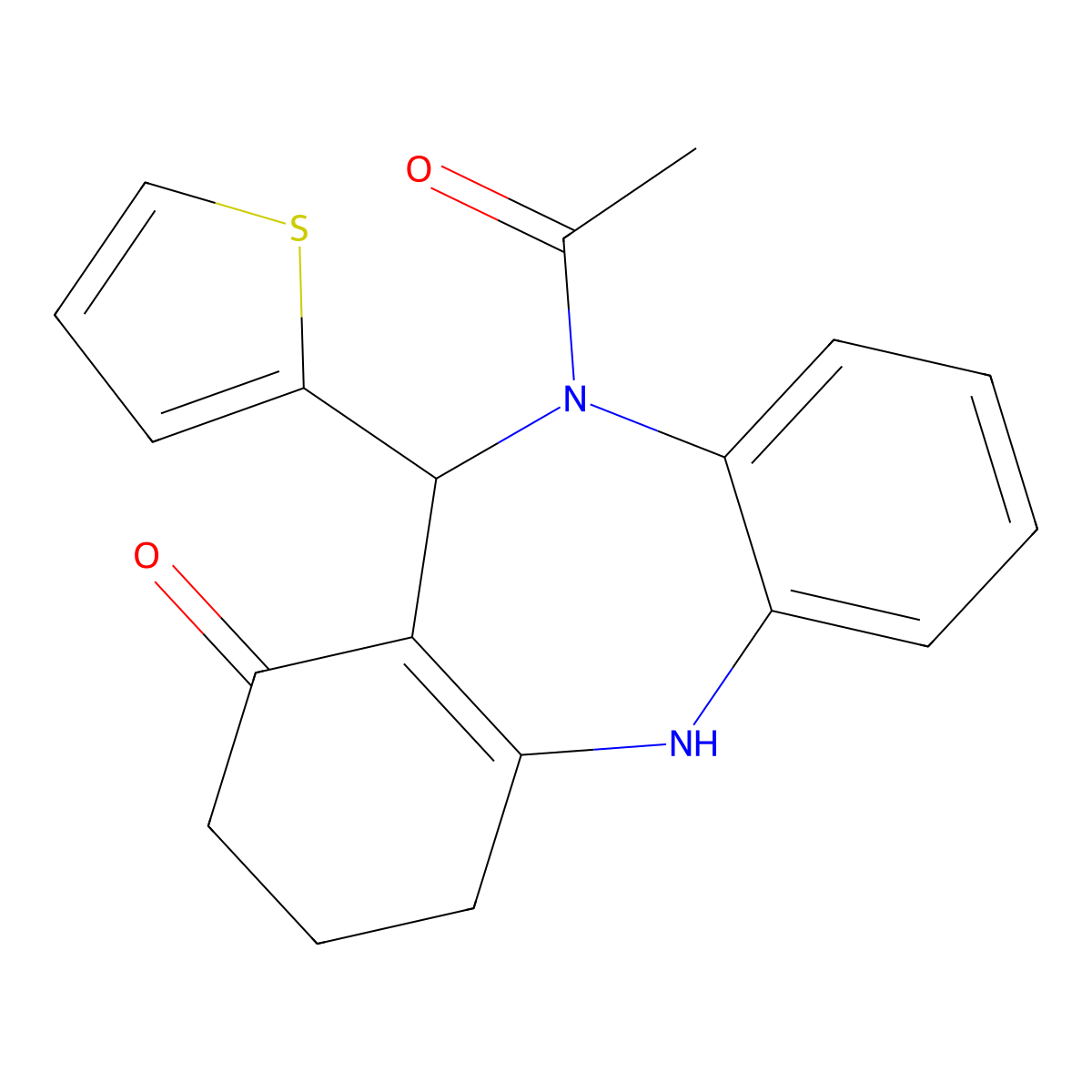 5-acetyl-6-thiophen-2-yl-8,9,10,11-tetrahydro-6H-benzo[b][1,4]benzodiazepin-7-one molecular structure, CAS 404013-94-1