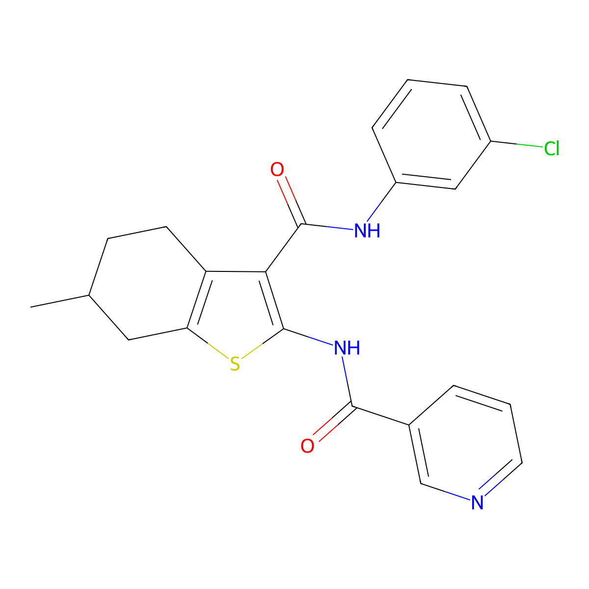 N-{3-[(3-chlorophenyl)carbamoyl]-6-methyl-4,5,6,7-tetrahydro-1-benzothiophen-2-yl}pyridine-3-carboxamide molecular structure, CAS 404015-34-5