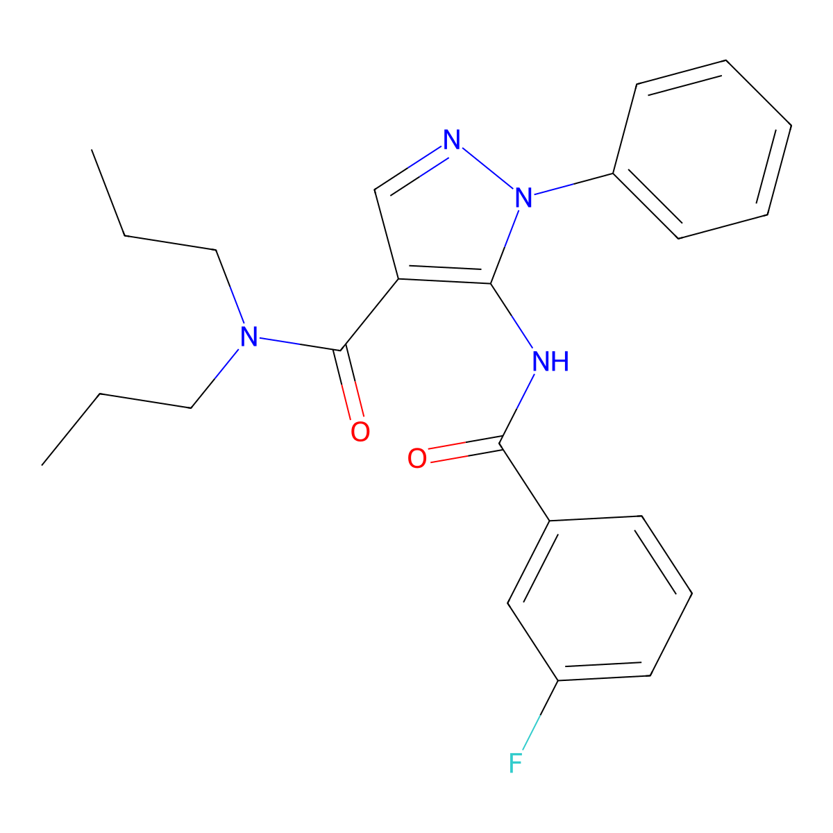 5-[(3-fluorobenzoyl)amino]-1-phenyl-N,N-dipropylpyrazole-4-carboxamide molecular structure, CAS 404024-86-8