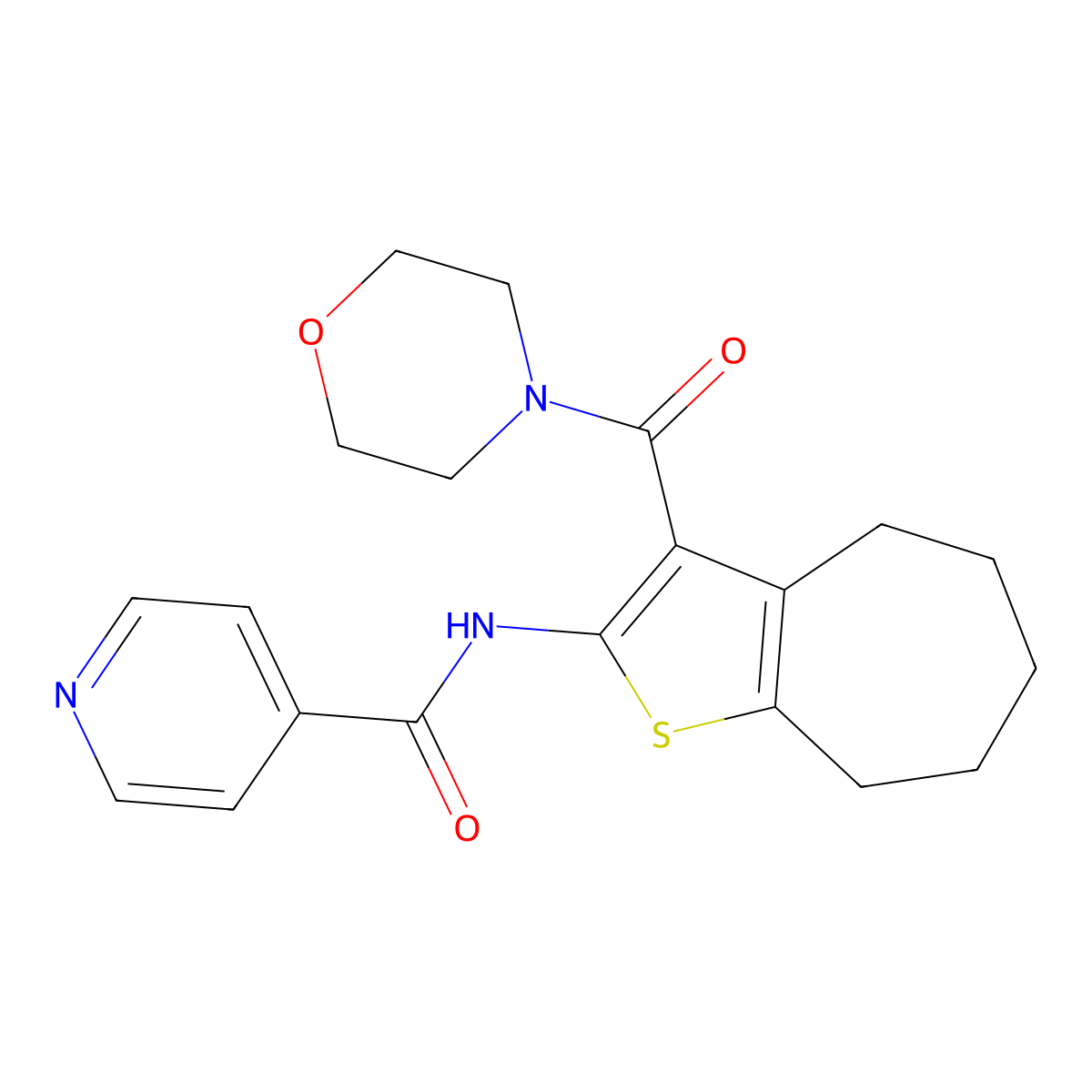 N-[3-(morpholine-4-carbonyl)-5,6,7,8-tetrahydro-4H-cyclohepta[b]thiophen-2-yl]pyridine-4-carboxamide molecular structure, CAS 404026-29-5
