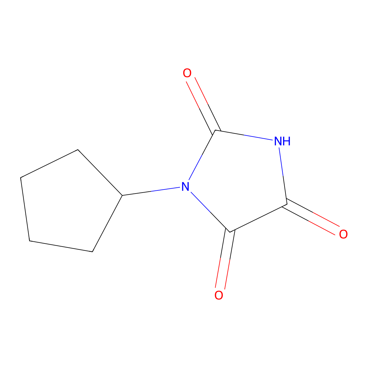 1-Cyclopentyl-2,4,5-imidazolidinetrione molecular structure, CAS 40408-47-7