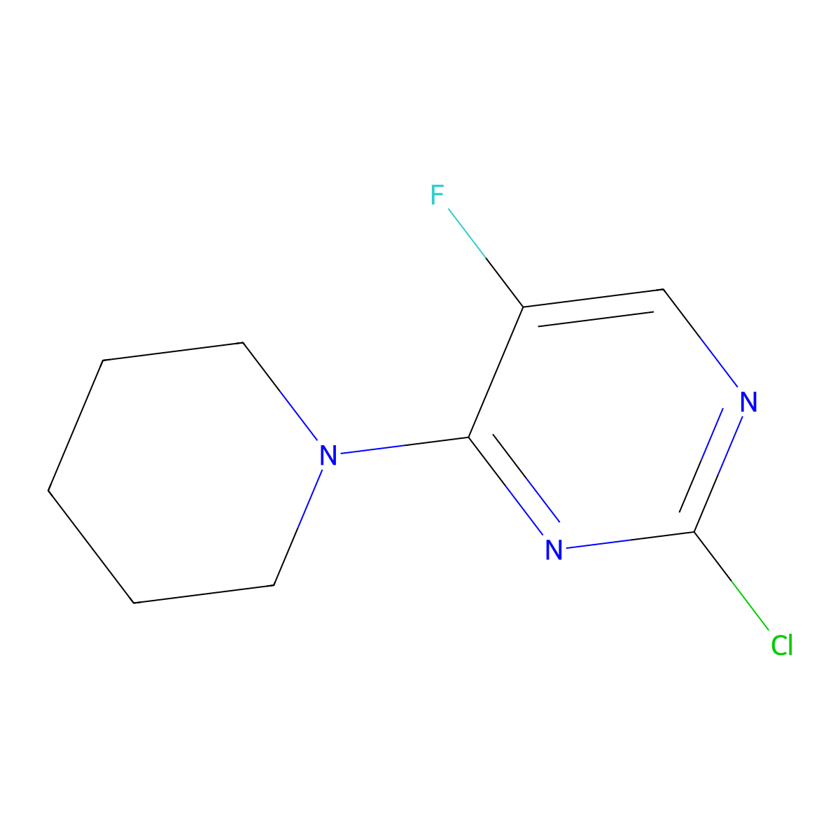2-Chloro-5-fluoro-4-piperidin-1-ylpyrimidine molecular structure, CAS 40423-82-3