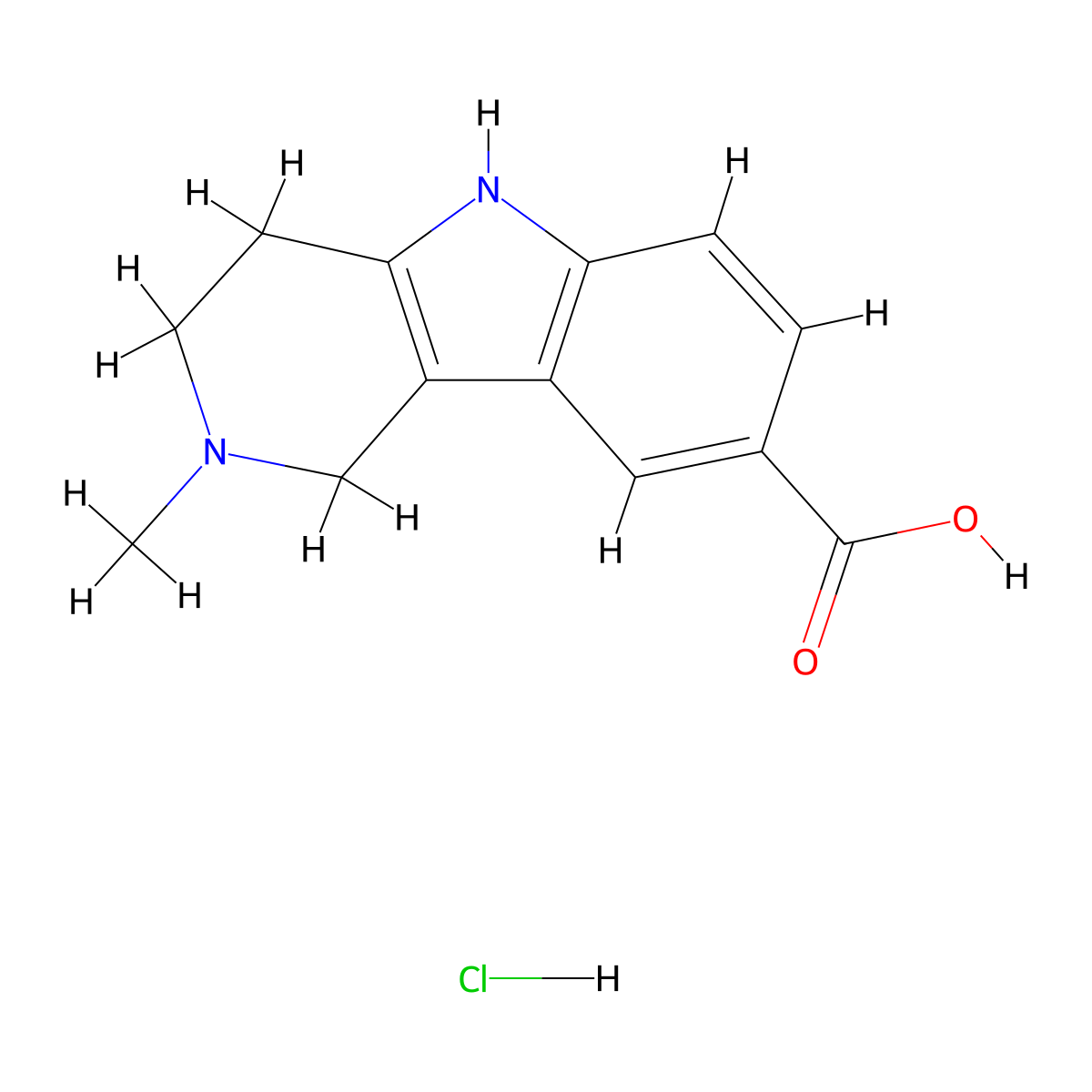 5H-Pyrido(4,3-b)indole-8-carboxylic acid, 1,2,3,4-tetrahydro-2-methyl-, hydrochloride molecular structure, CAS 40431-45-6