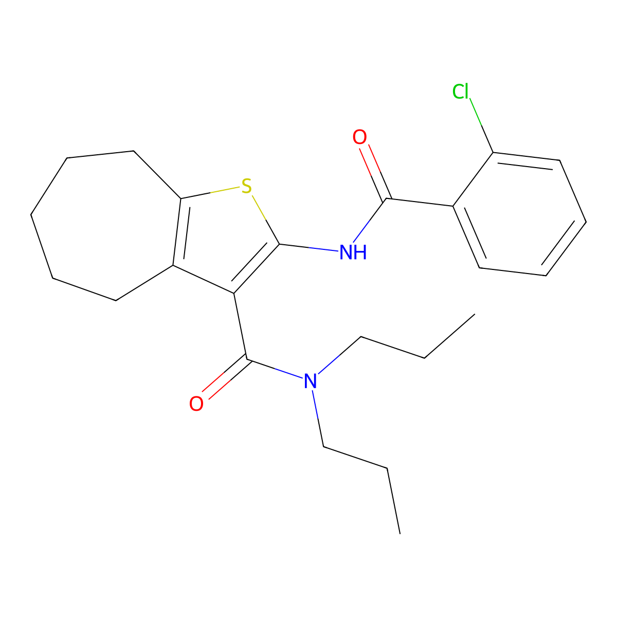 2-[(2-chlorobenzoyl)amino]-N,N-dipropyl-5,6,7,8-tetrahydro-4H-cyclohepta[b]thiophene-3-carboxamide molecular structure, CAS 404347-70-2