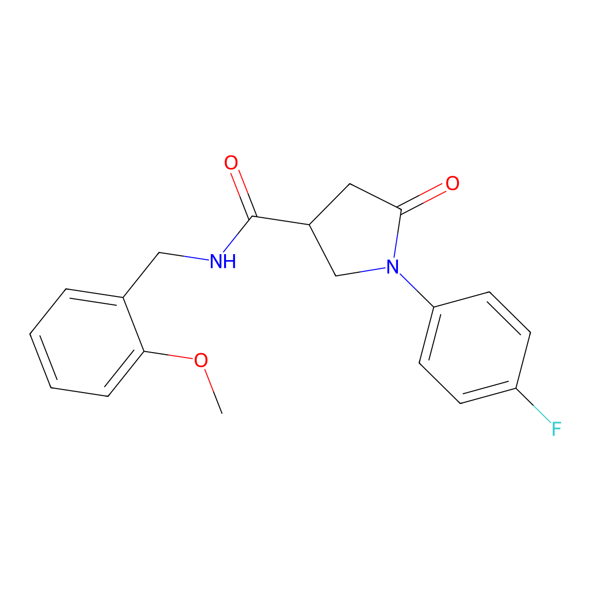 1-(4-fluorophenyl)-N-(2-methoxybenzyl)-5-oxopyrrolidine-3-carboxamide molecular structure, CAS 404350-81-8