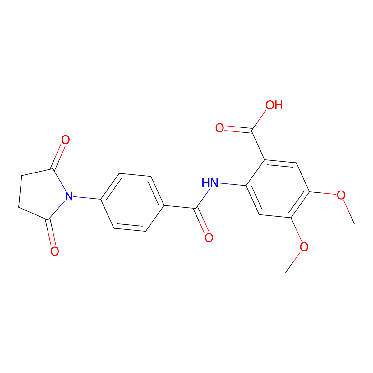 2-({[4-(2,5-Dioxopyrrolidin-1-yl)phenyl]carbonyl}amino)-4,5-dimethoxybenzoic acid molecular structure, CAS 404359-62-2