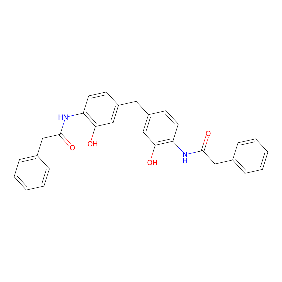 N-[2-hydroxy-4-[[3-hydroxy-4-[(2-phenylacetyl)amino]phenyl]methyl]phenyl]-2-phenylacetamide molecular structure, CAS 404360-80-1