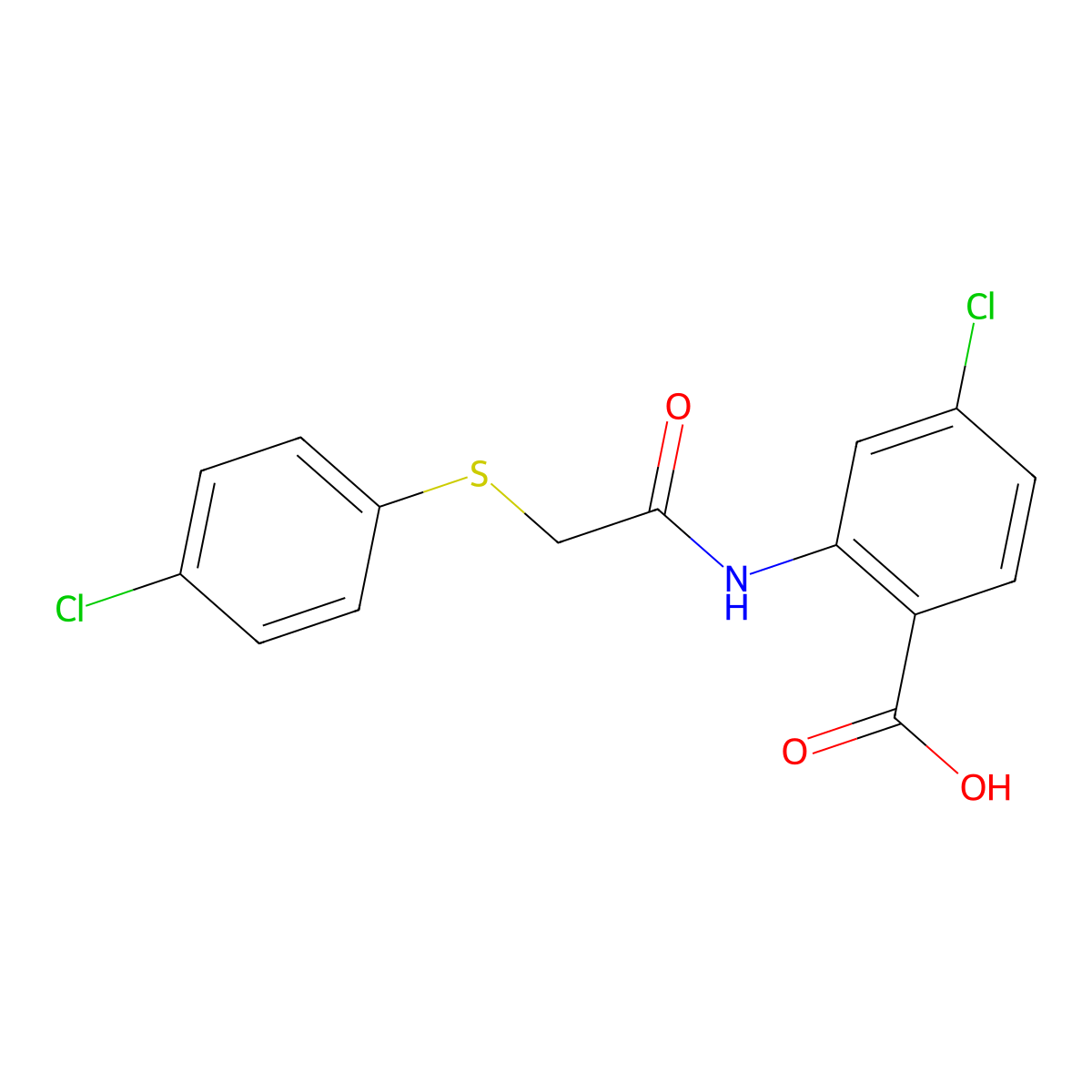 4-Chloro-2-{2-[(4-chlorophenyl)sulfanyl]acetamido}benzoic acid molecular structure, CAS 404366-61-6