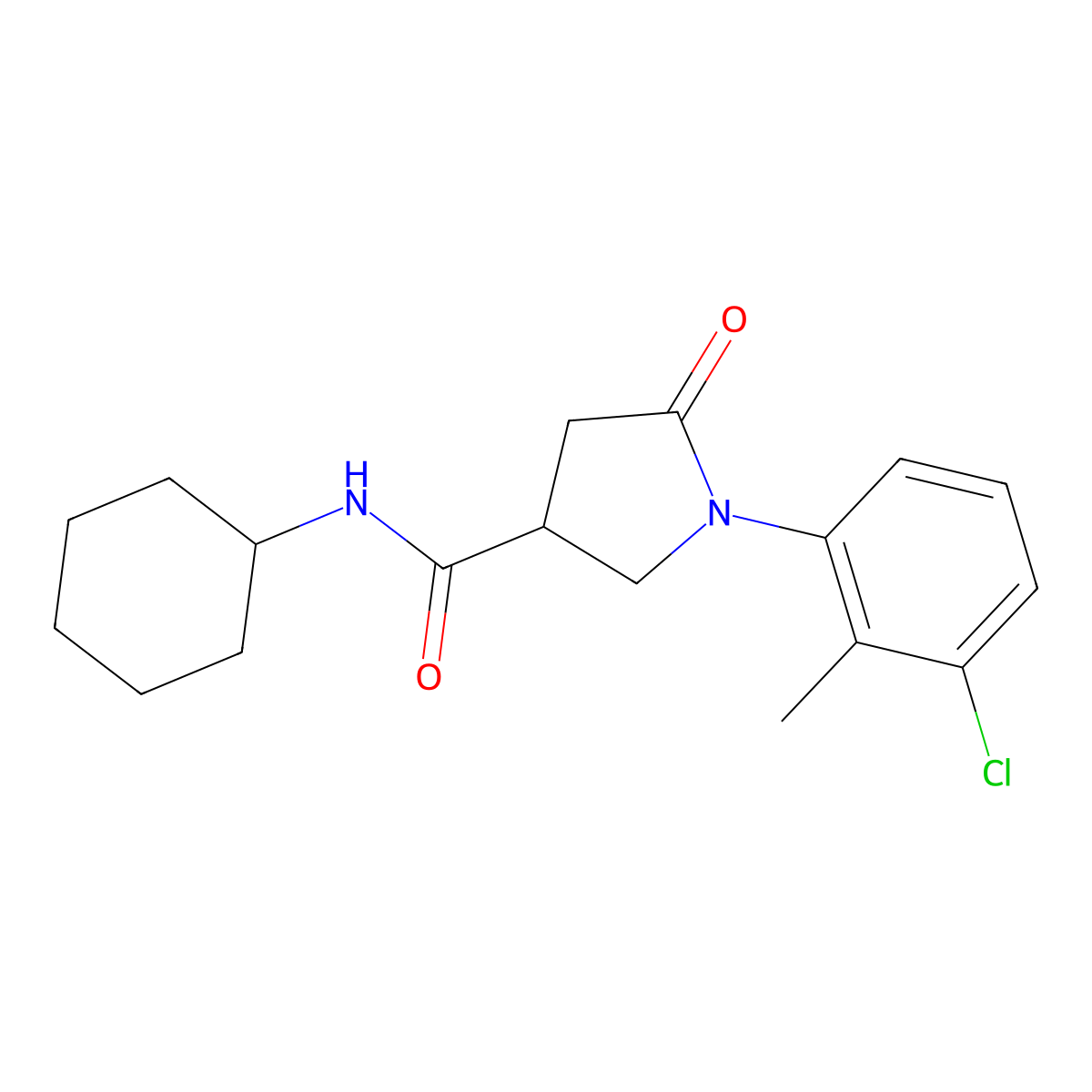 1-(3-chloro-2-methylphenyl)-N-cyclohexyl-5-oxopyrrolidine-3-carboxamide molecular structure, CAS 404369-85-3