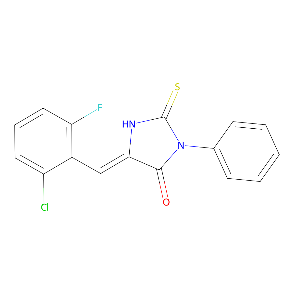 (5E)-5-(2-chloro-6-fluorobenzylidene)-2-mercapto-3-phenyl-3,5-dihydro-4H-imidazol-4-one molecular structure, CAS 404369-94-4