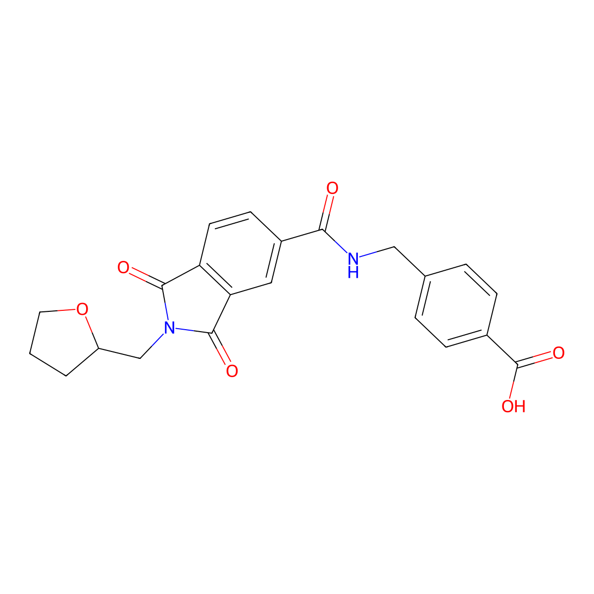 4-[({[1,3-dioxo-2-(tetrahydrofuran-2-ylmethyl)-2,3-dihydro-1H-isoindol-5-yl]carbonyl}amino)methyl]benzoic acid molecular structure, CAS 404371-76-2