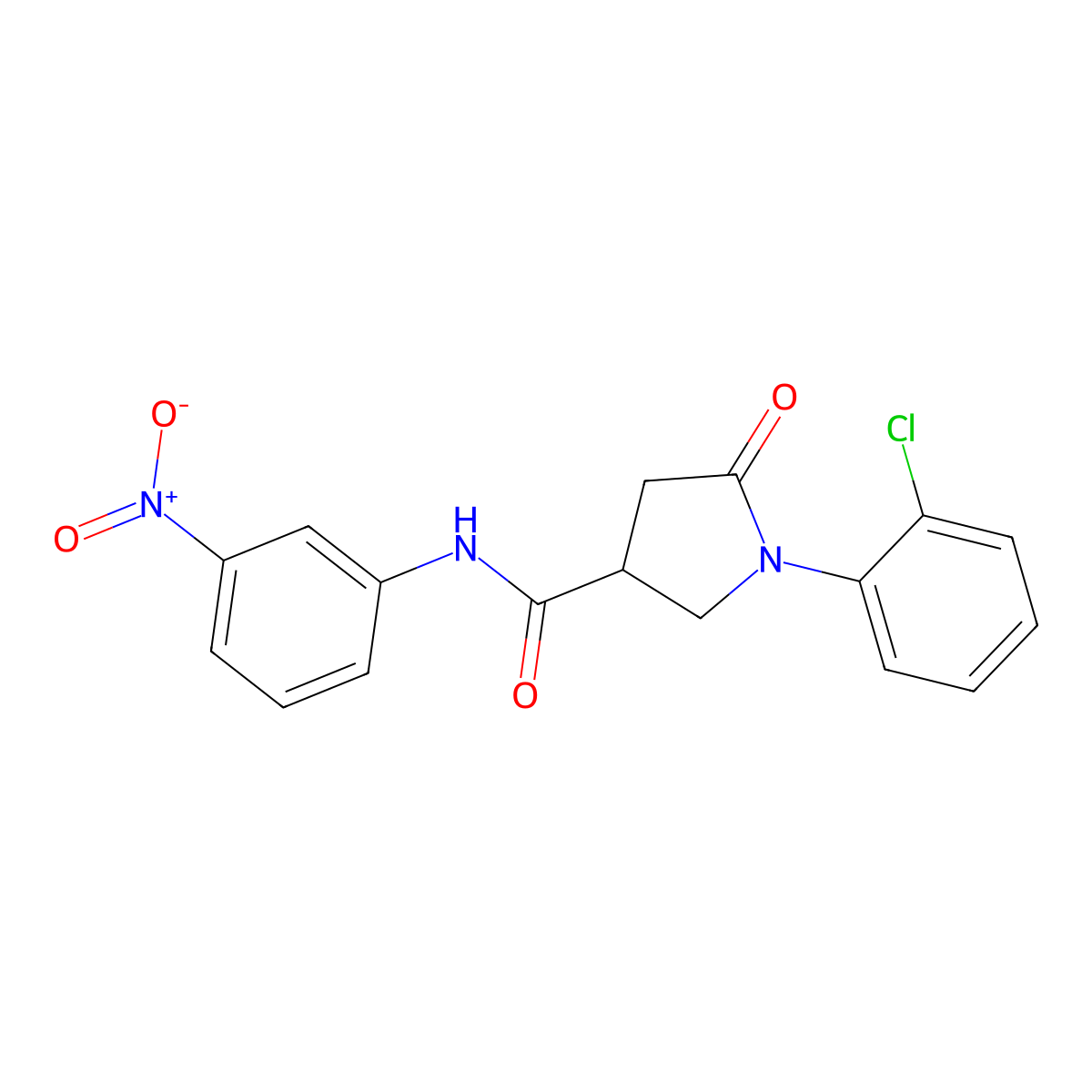 1-(2-chlorophenyl)-N-(3-nitrophenyl)-5-oxopyrrolidine-3-carboxamide molecular structure, CAS 404375-12-8