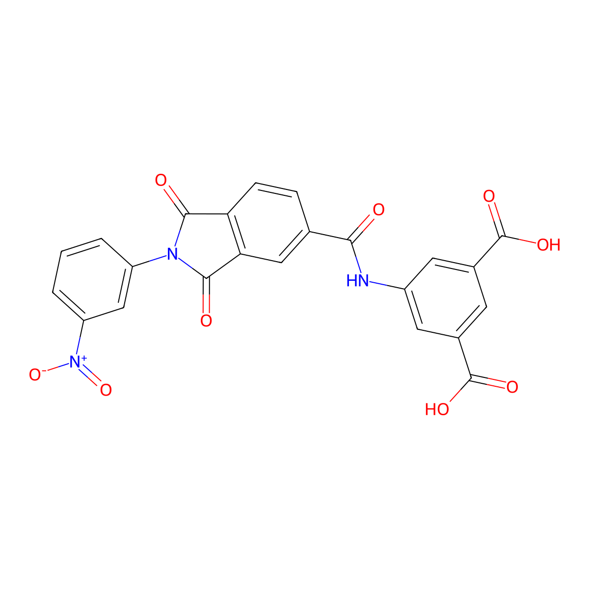 5-({[2-(3-nitrophenyl)-1,3-dioxo-2,3-dihydro-1H-isoindol-5-yl]carbonyl}amino)benzene-1,3-dicarboxylic acid molecular structure, CAS 404583-70-6