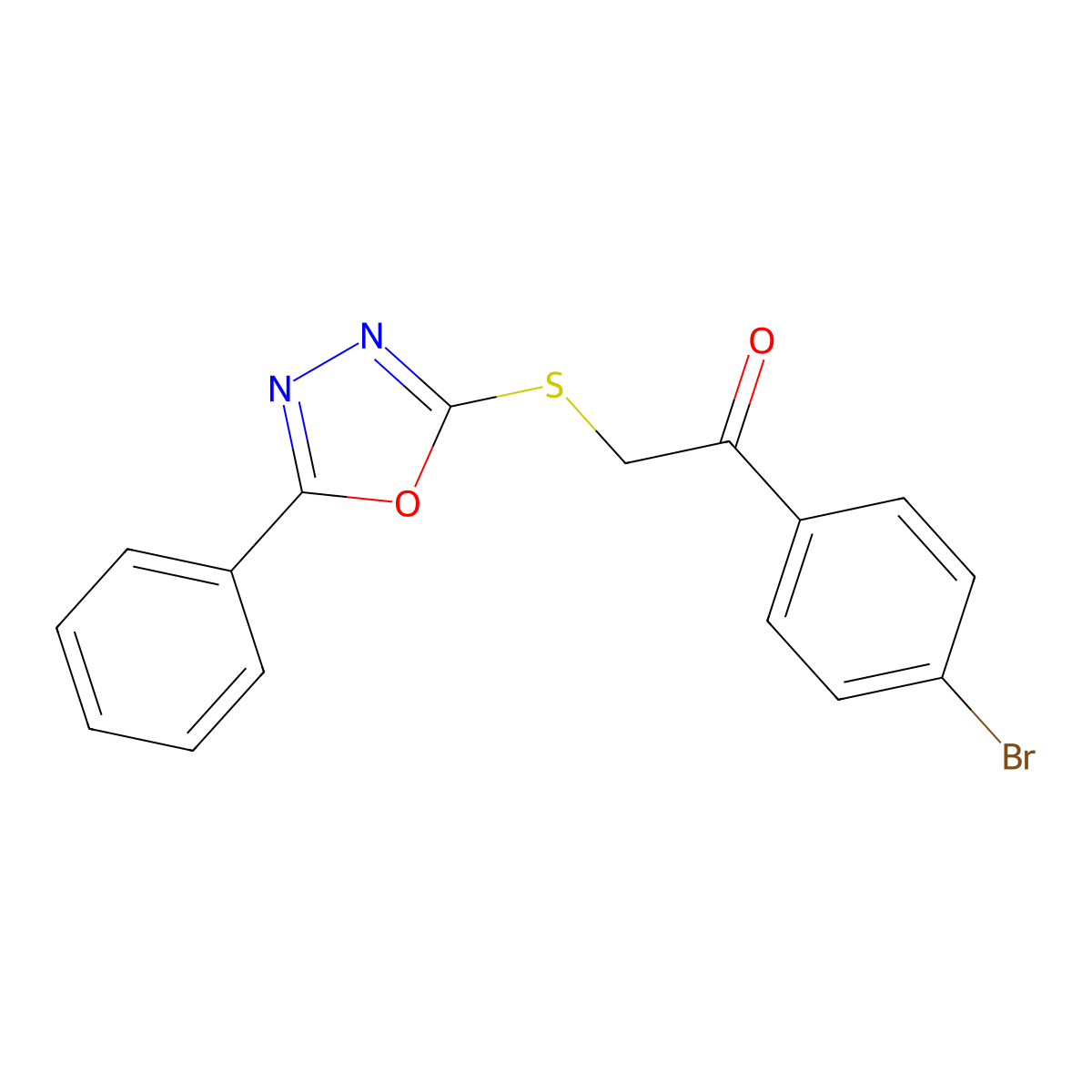 1-(4-Bromophenyl)-2-[(5-phenyl-1,3,4-oxadiazol-2-yl)sulfanyl]ethanone molecular structure, CAS 404583-76-2
