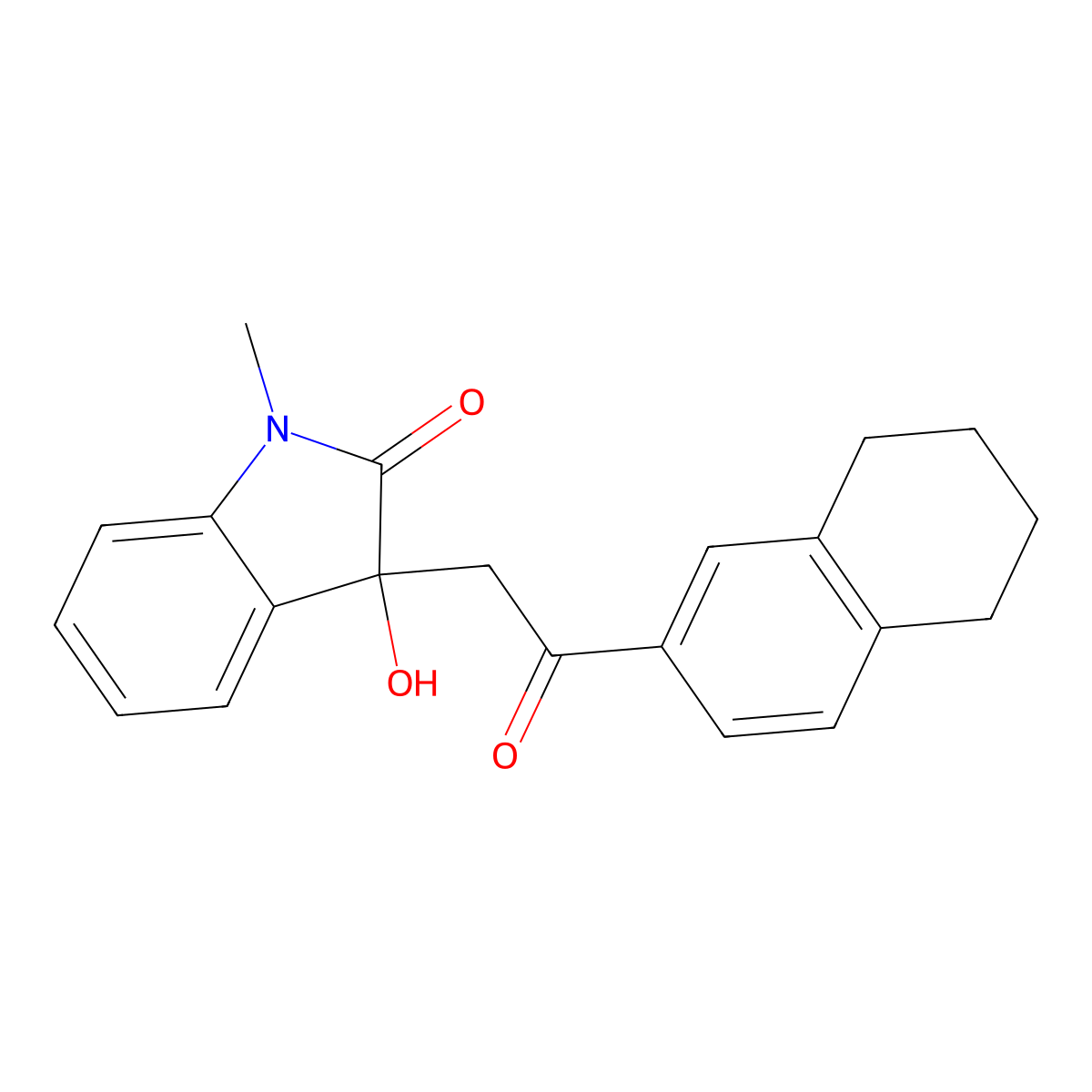 3-hydroxy-1-methyl-3-[2-oxo-2-(5,6,7,8-tetrahydronaphthalen-2-yl)ethyl]-1,3-dihydro-2H-indol-2-one molecular structure, CAS 404586-27-2