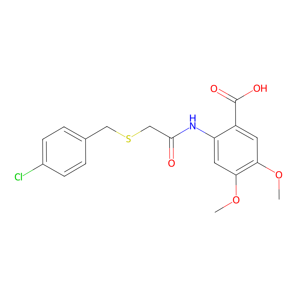 2-({[(4-Chlorobenzyl)sulfanyl]acetyl}amino)-4,5-dimethoxybenzoic acid molecular structure, CAS 404590-99-4