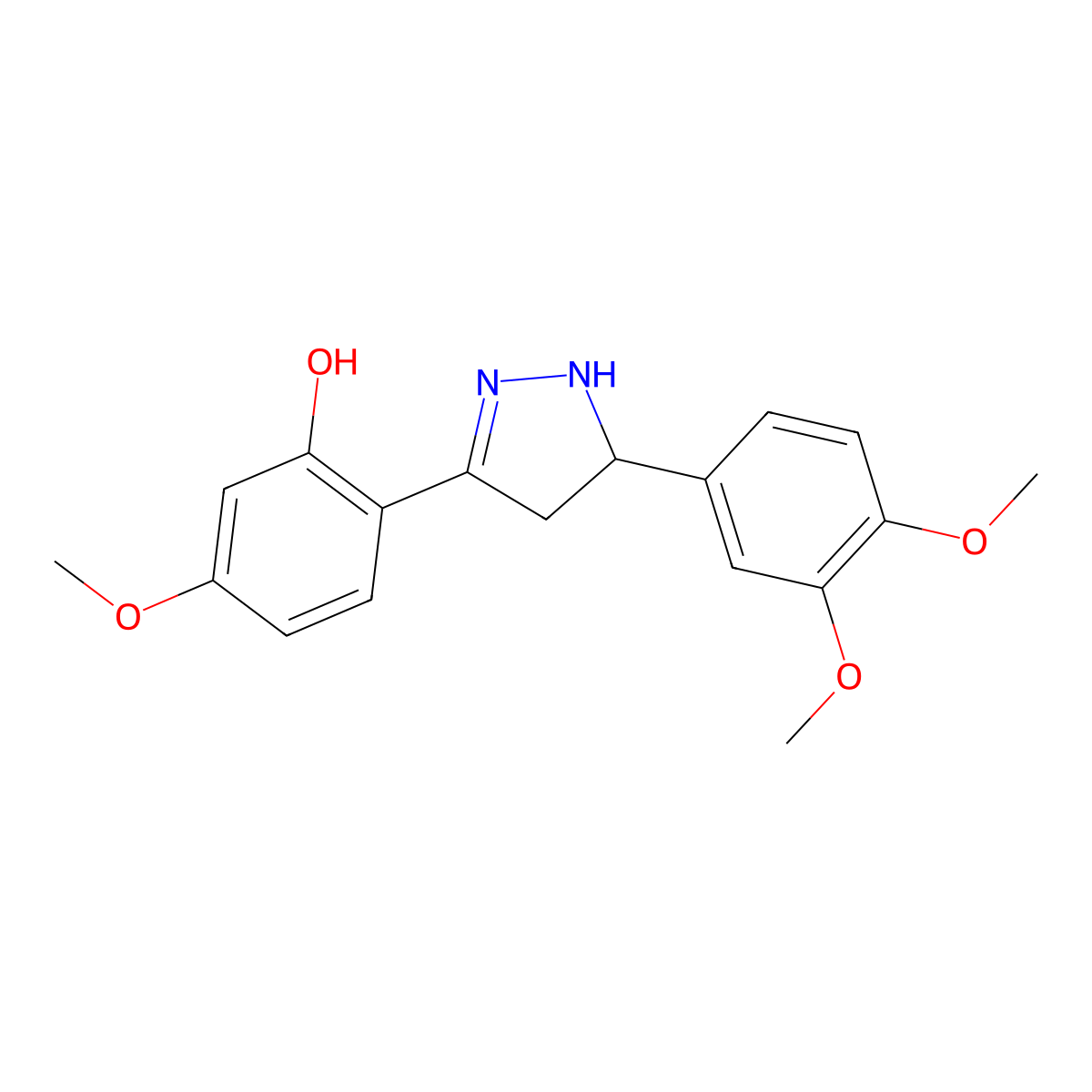 2-(5-(3,4-dimethoxyphenyl)-4,5-dihydro-1H-pyrazol-3-yl)-5-methoxyphenol molecular structure, CAS 404593-74-4