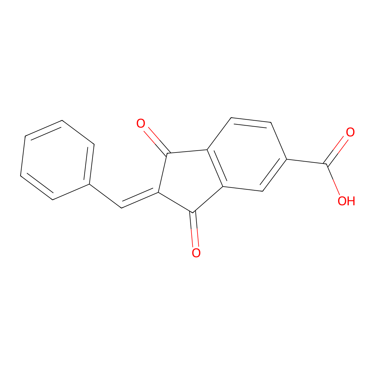 (2Z)-2-Benzylidene-1,3-dioxoindane-5-carboxylic acid molecular structure, CAS 40462-12-2