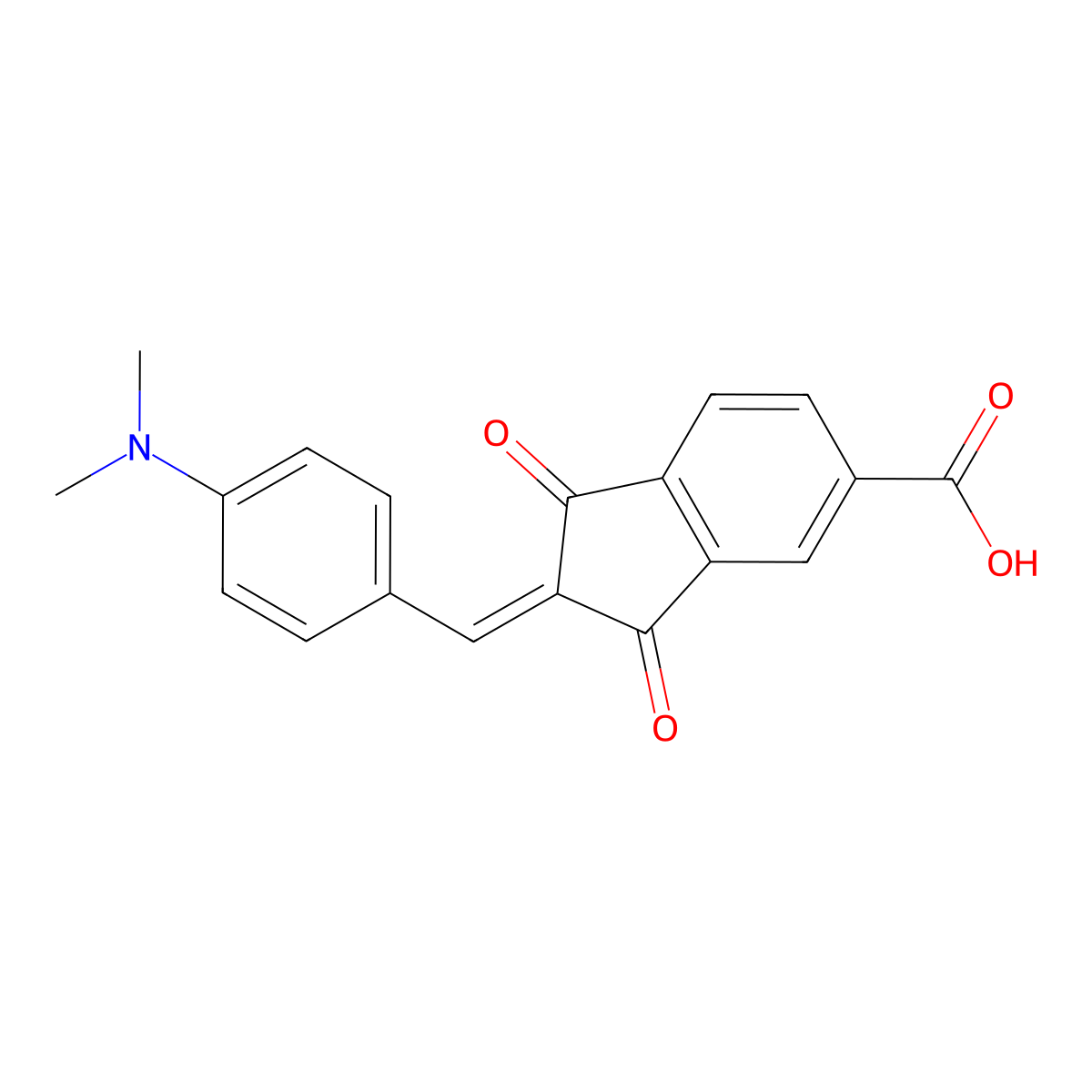 2-[[4-(Dimethylamino)phenyl]methylene]-2,3-dihydro-1,3-dioxo-1H-indene-5-carboxylic acid molecular structure, CAS 40462-16-6