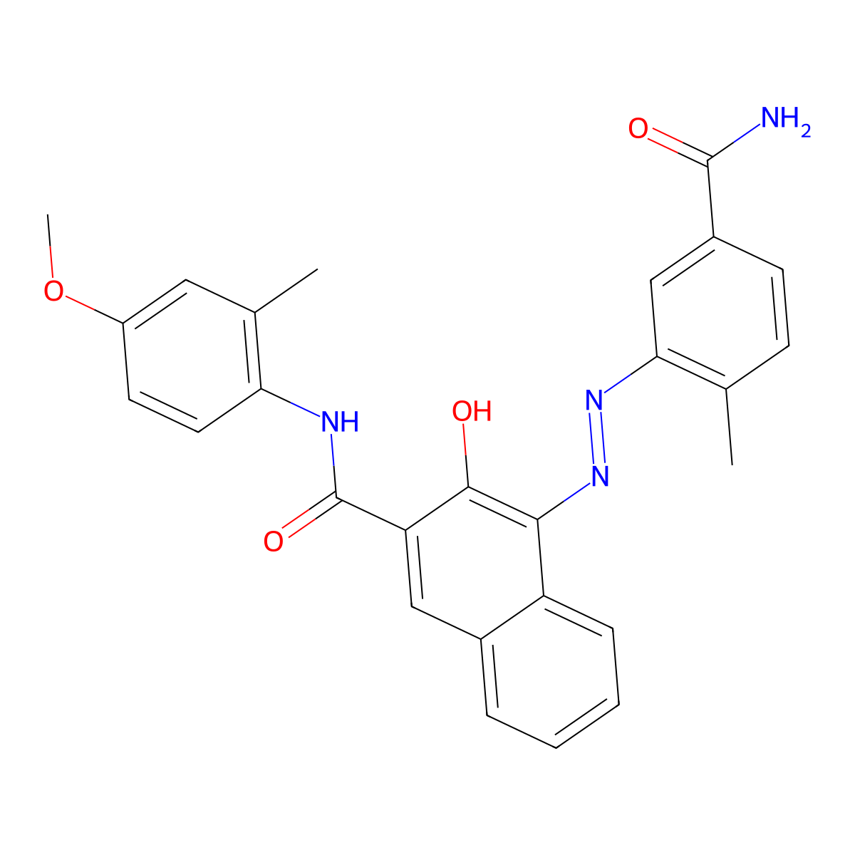 2-Naphthalenecarboxamide, 4-(2-(5-(aminocarbonyl)-2-methylphenyl)diazenyl)-3-hydroxy-N-(4-methoxy-2-methylphenyl)- molecular structure, CAS 4047-75-0