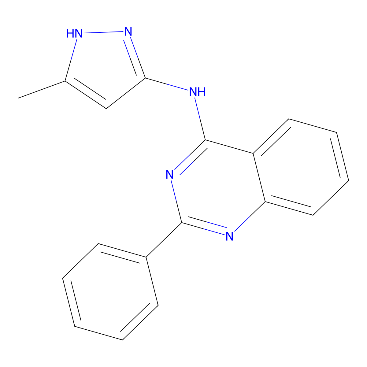 N-(5-methyl-1H-pyrazol-3-yl)-2-phenylquinazolin-4-amine molecular structure, CAS 404828-08-6