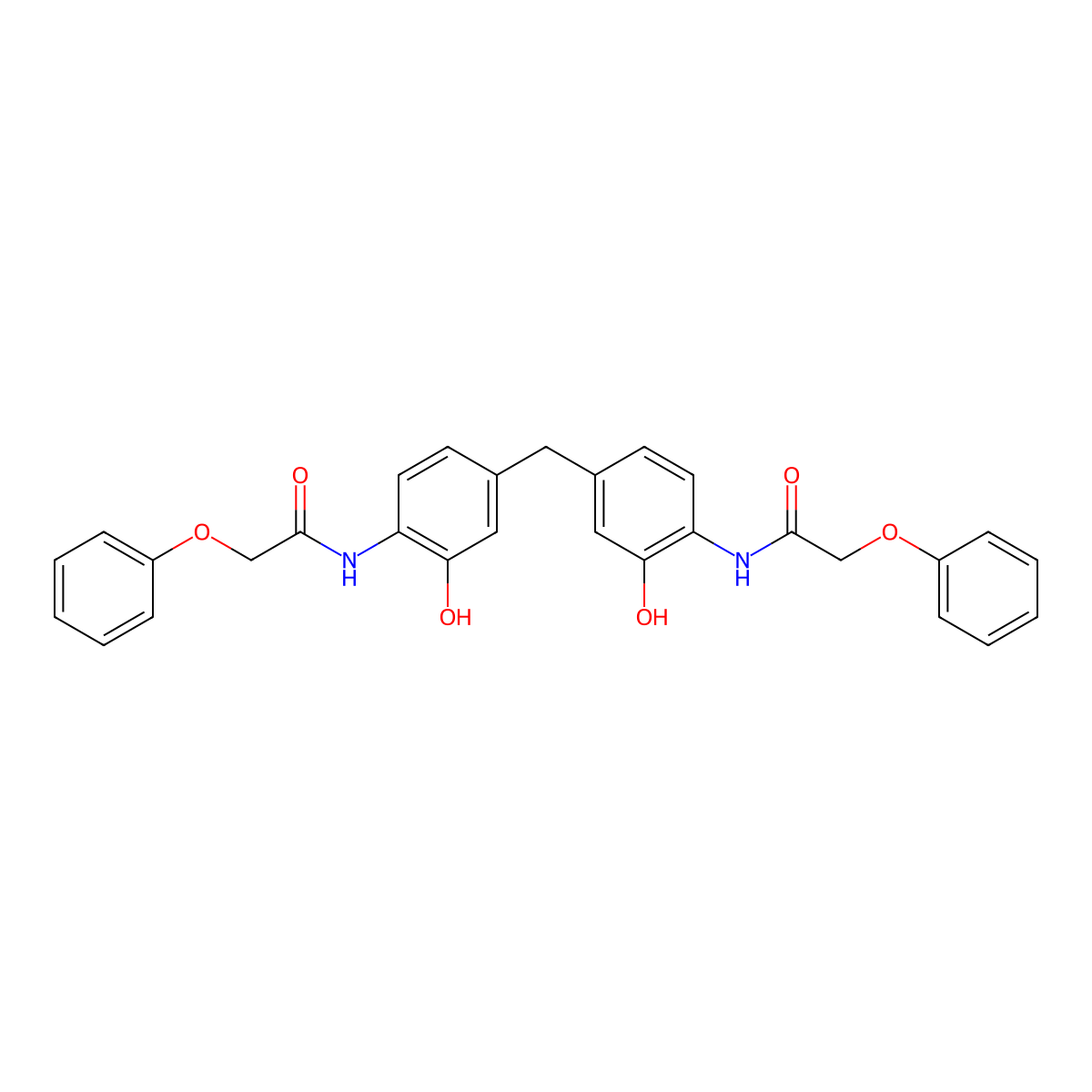 N-[2-hydroxy-4-[[3-hydroxy-4-[(2-phenoxyacetyl)amino]phenyl]methyl]phenyl]-2-phenoxyacetamide molecular structure, CAS 404834-48-6