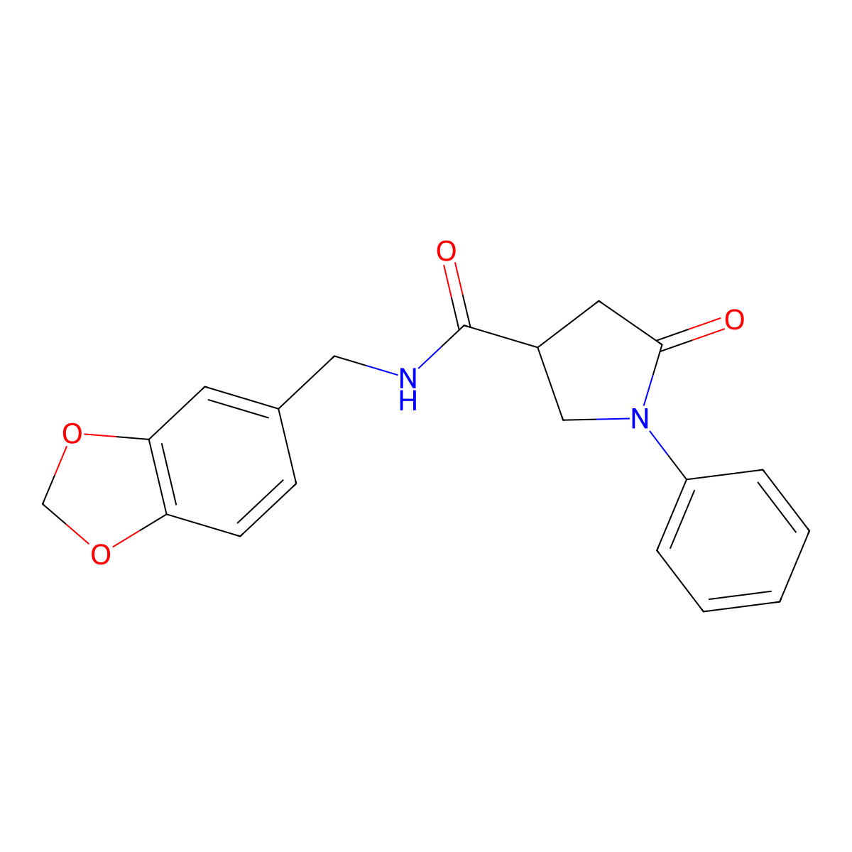 N-(1,3-benzodioxol-5-ylmethyl)-5-oxo-1-phenylpyrrolidine-3-carboxamide molecular structure, CAS 404837-63-4