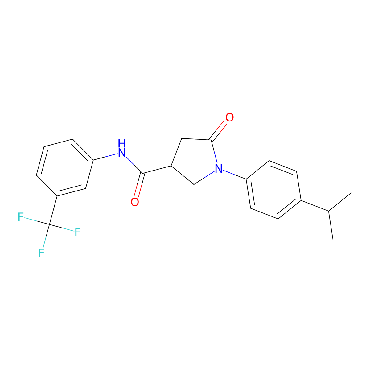 5-oxo-1-(4-propan-2-ylphenyl)-N-[3-(trifluoromethyl)phenyl]pyrrolidine-3-carboxamide molecular structure, CAS 404838-74-0