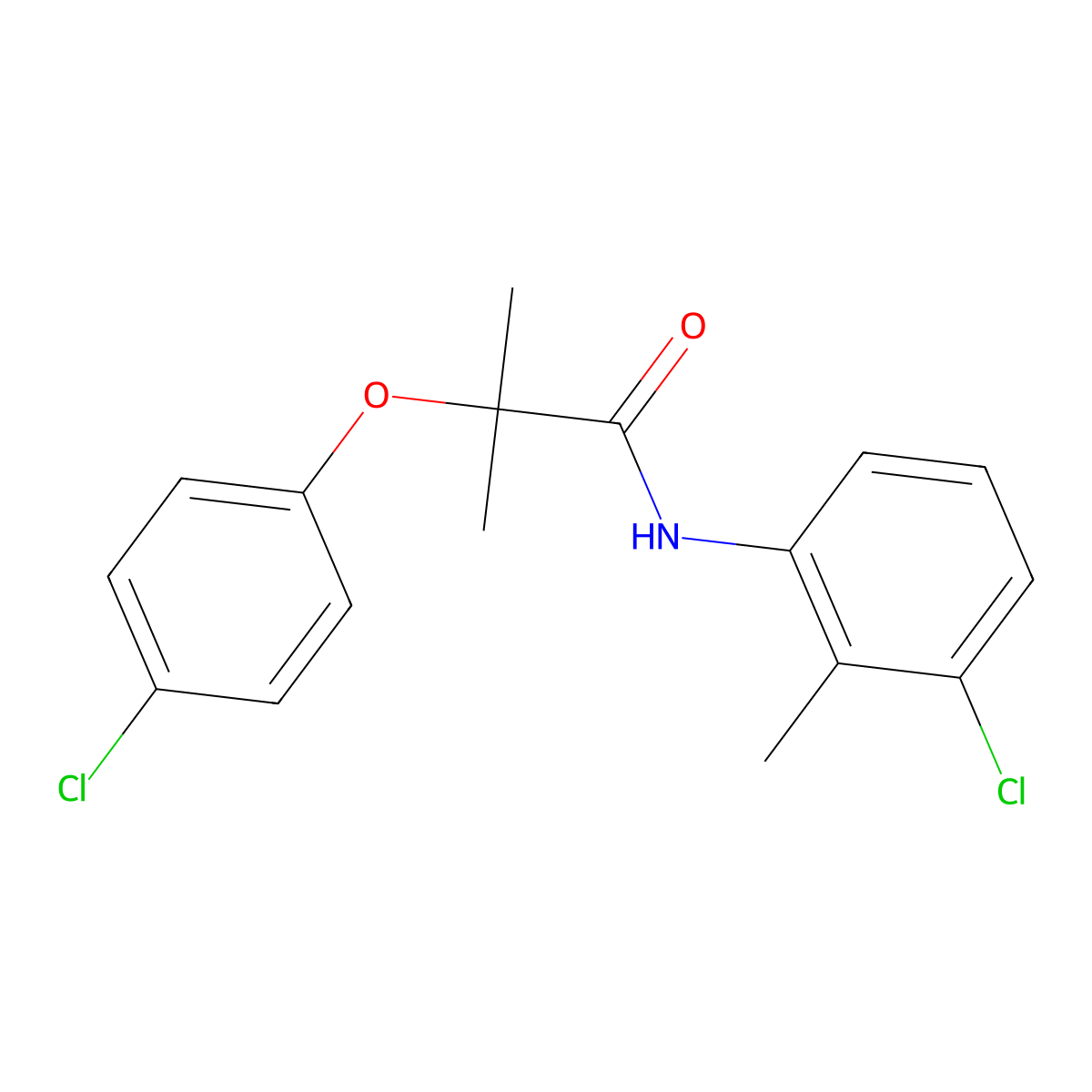 N-(3-chloro-2-methylphenyl)-2-(4-chlorophenoxy)-2-methylpropanamide molecular structure, CAS 404838-78-4
