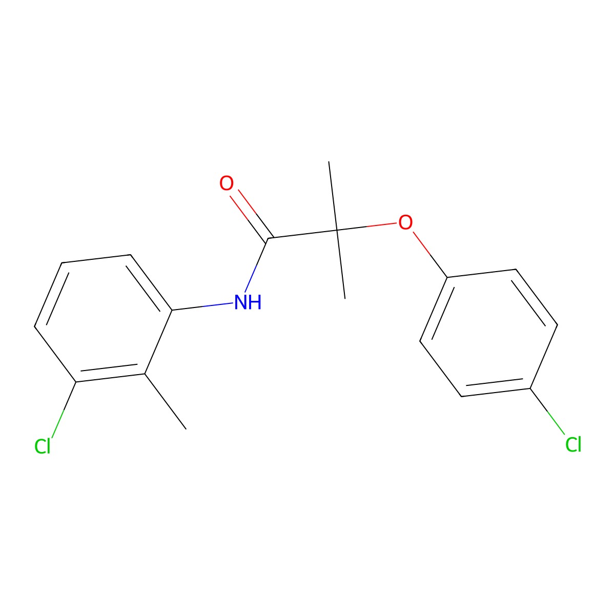 N-(3-chloro-2-methylphenyl)-2-(4-chlorophenoxy)-2-methylpropanamide molecular structure, CAS 404838-78-4