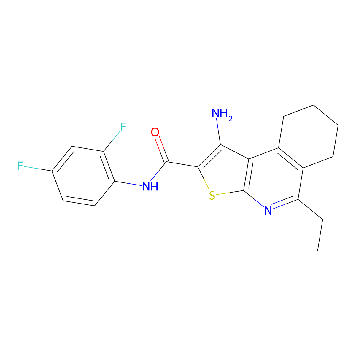 1-amino-N-(2,4-difluorophenyl)-5-ethyl-6,7,8,9-tetrahydrothieno[2,3-c]isoquinoline-2-carboxamide molecular structure, CAS 404842-70-2