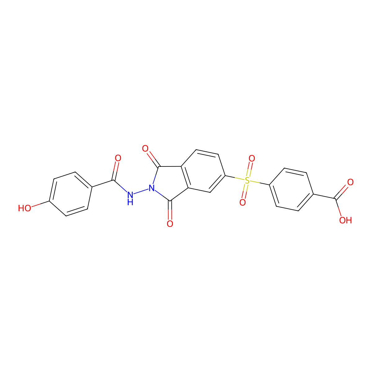 4-[(2-{[(4-hydroxyphenyl)carbonyl]amino}-1,3-dioxo-2,3-dihydro-1H-isoindol-5-yl)sulfonyl]benzoic acid molecular structure, CAS 404846-25-9