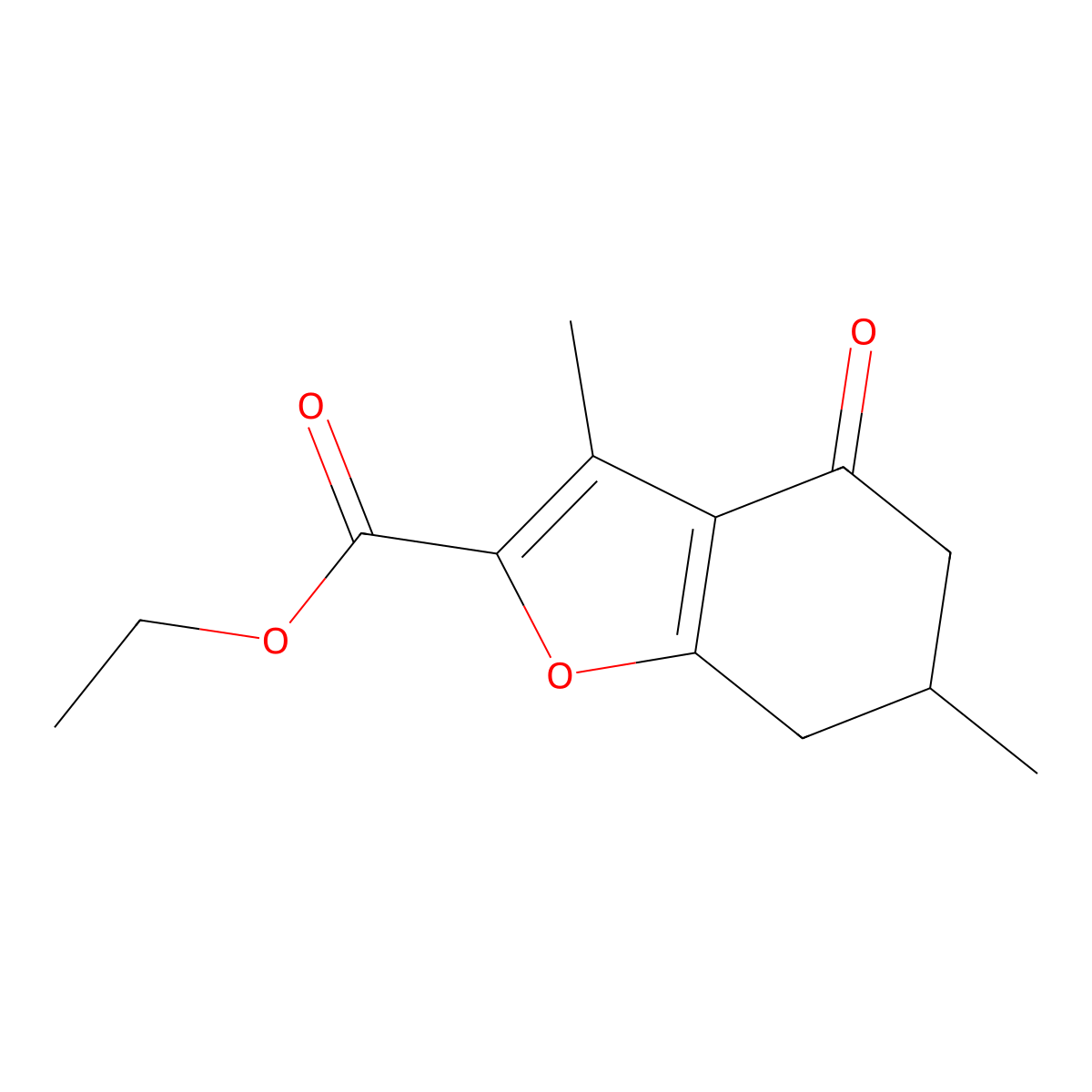 Ethyl 4,5,6,7-tetrahydro-3,6-dimethyl-4-oxo-2-benzofurancarboxylate molecular structure, CAS 40485-81-2