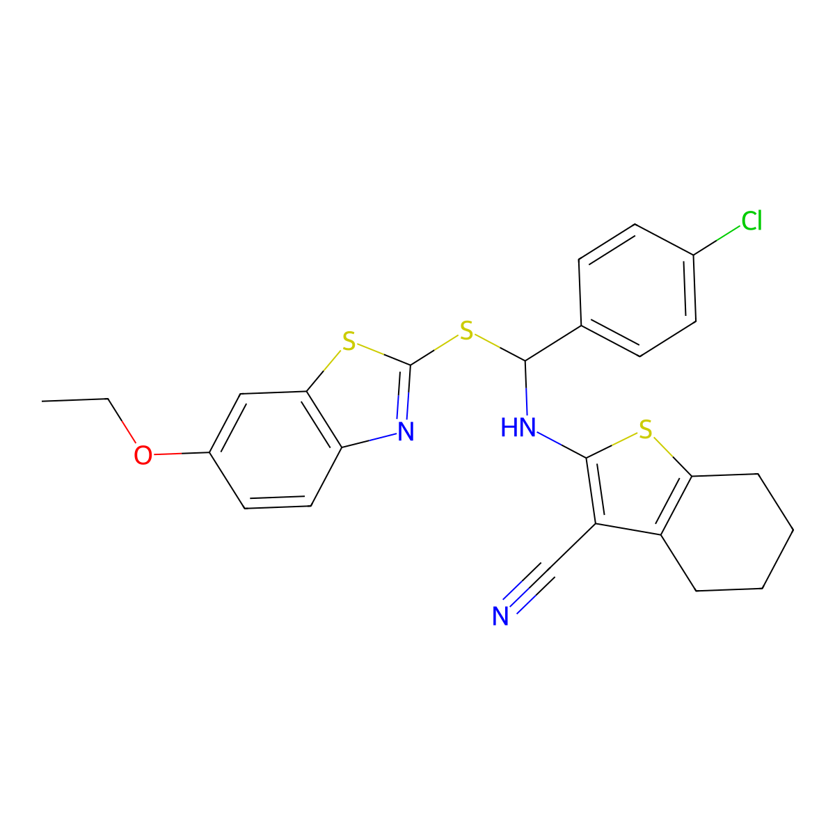 2-[[(4-Chlorophenyl)-[(6-ethoxy-1,3-benzothiazol-2-yl)sulfanyl]methyl]amino]-4,5,6,7-tetrahydro-1-benzothiophene-3-carbonitrile molecular structure, CAS 404852-95-5