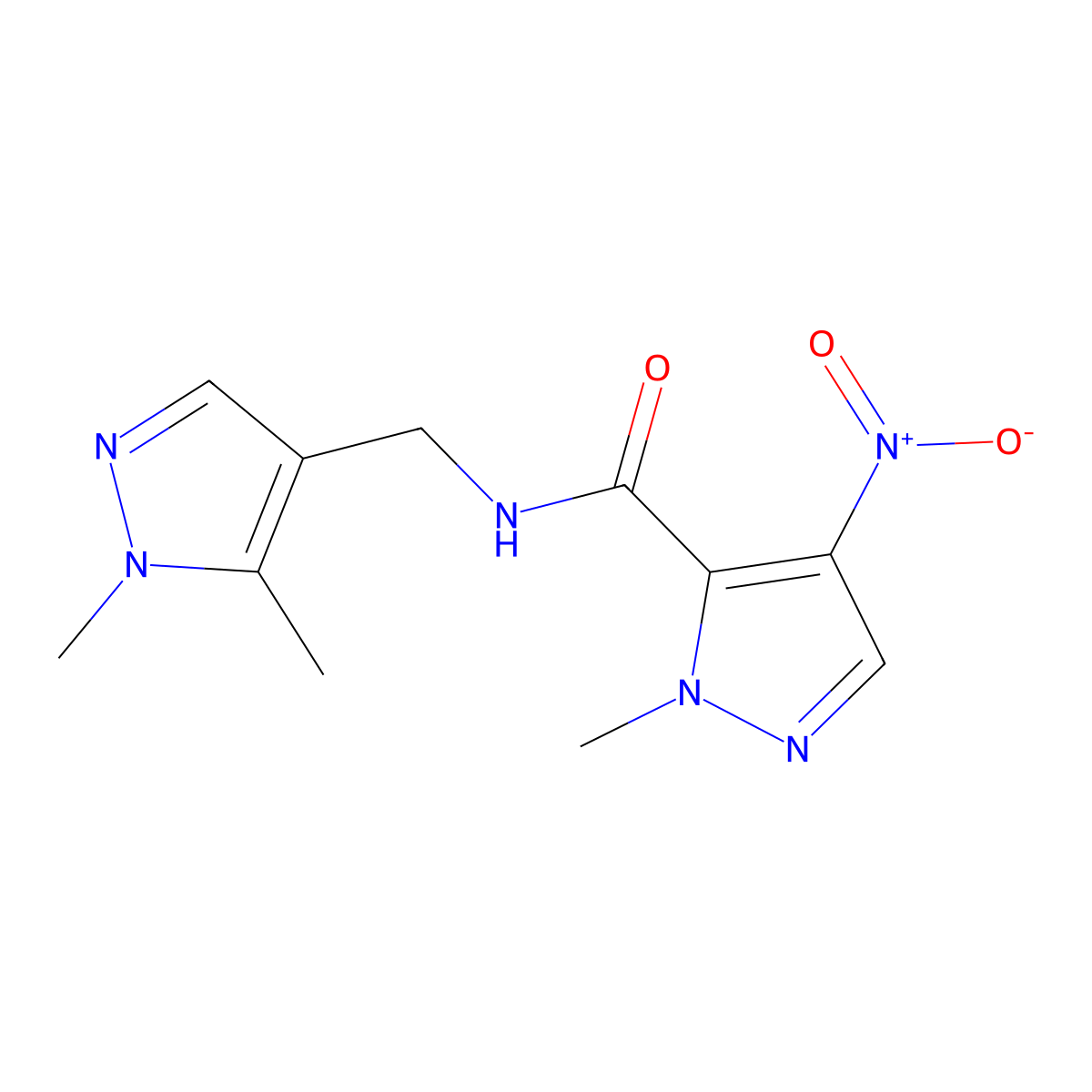 N-[(1,5-dimethylpyrazol-4-yl)methyl]-2-methyl-4-nitropyrazole-3-carboxamide molecular structure, CAS 404853-19-6