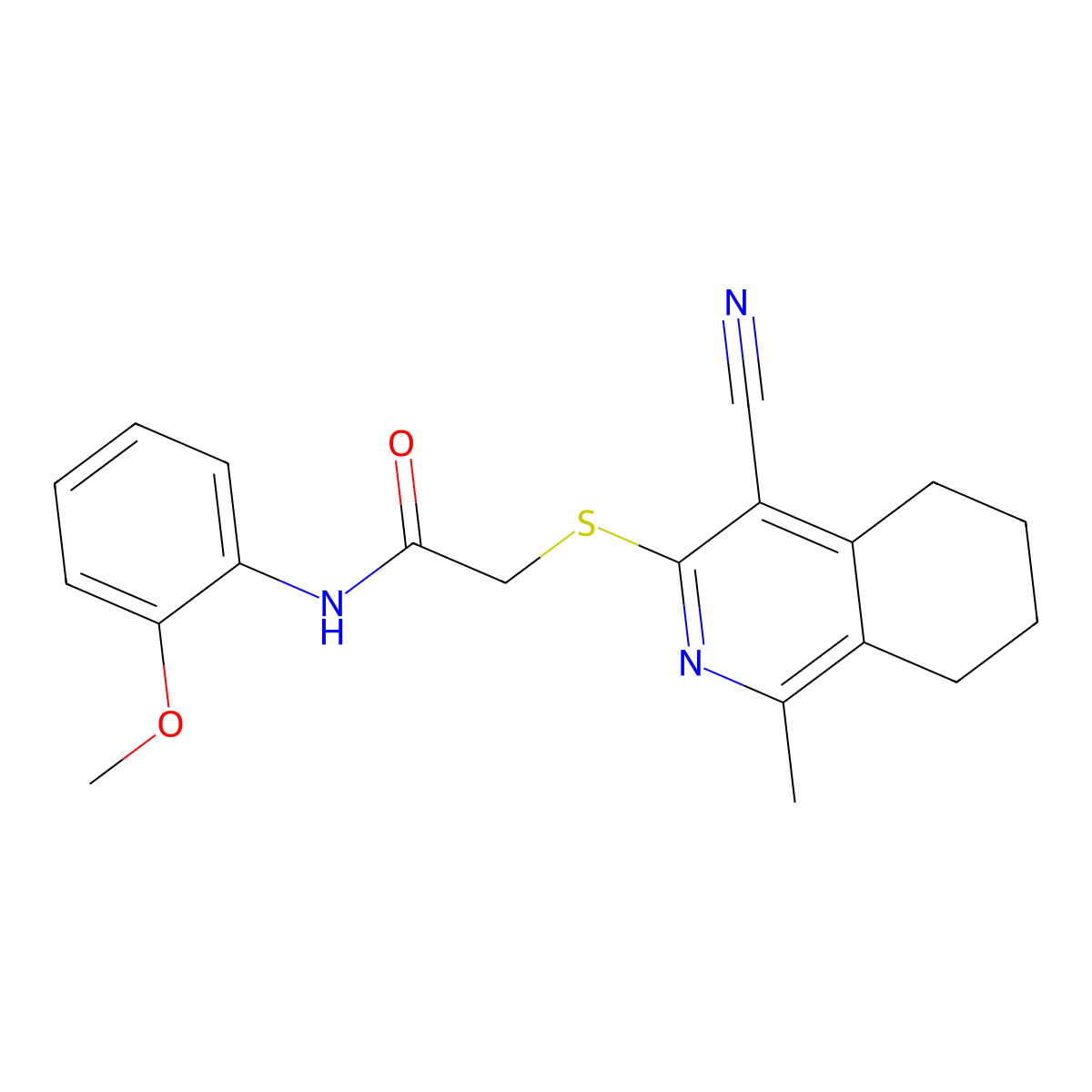 2-[(4-cyano-1-methyl-5,6,7,8-tetrahydroisoquinolin-3-yl)sulfanyl]-N-(2-methoxyphenyl)acetamide molecular structure, CAS 404863-80-5