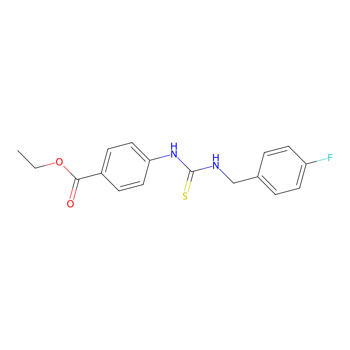Ethyl 4-({[(4-fluorobenzyl)amino]carbothioyl}amino)benzoate molecular structure, CAS 404894-53-7