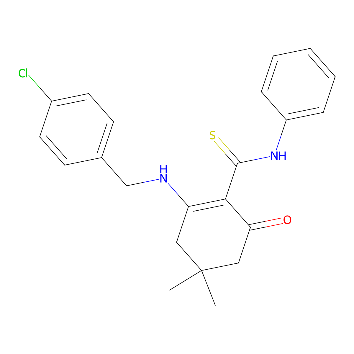 2-[(4-chlorophenyl)methylamino]-4,4-dimethyl-6-oxo-N-phenylcyclohexene-1-carbothioamide molecular structure, CAS 404903-68-0