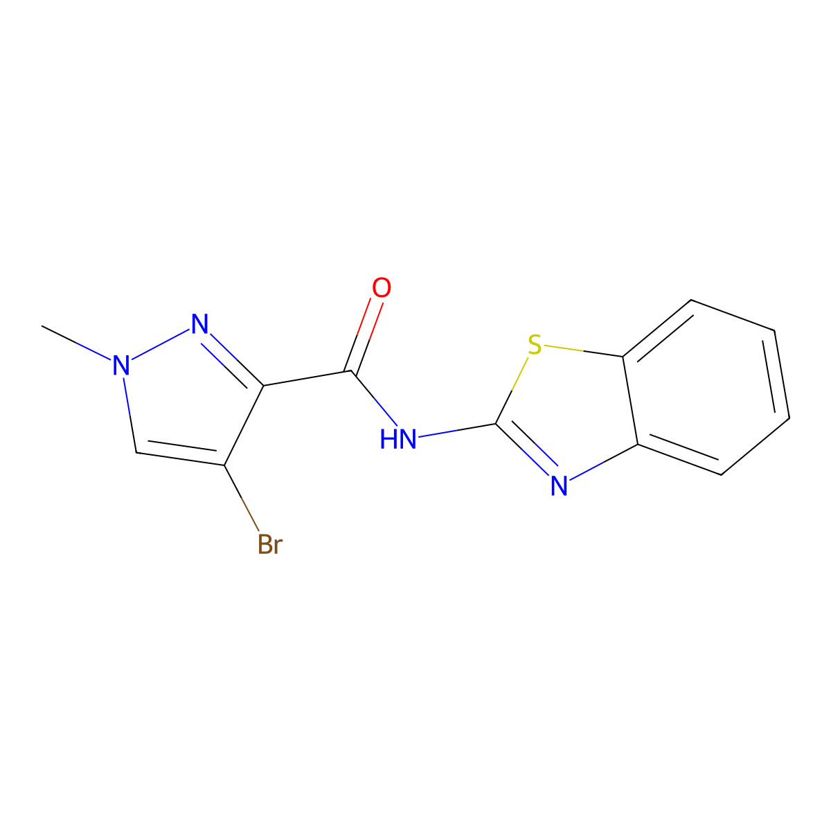 N-(1,3-benzothiazol-2-yl)-4-bromo-1-methylpyrazole-3-carboxamide molecular structure, CAS 404904-27-4