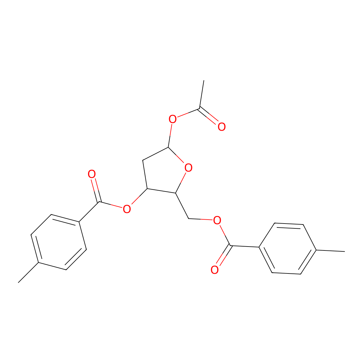 (2R,3S)-5-Acetoxy-2-(((4-methylbenzoyl)oxy)methyl)tetrahydrofuran-3-yl 4-methylbenzoate molecular structure, CAS 40491-01-8