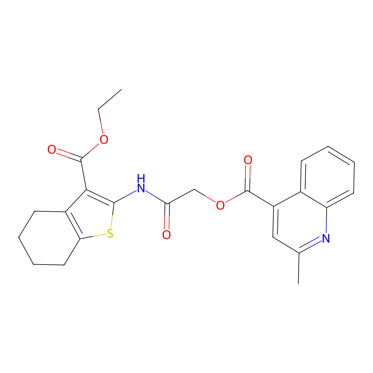 2-{[3-(Ethoxycarbonyl)-4,5,6,7-tetrahydro-1-benzothiophen-2-yl]amino}-2-oxoethyl 2-methylquinoline-4-carboxylate molecular structure, CAS 404910-72-1