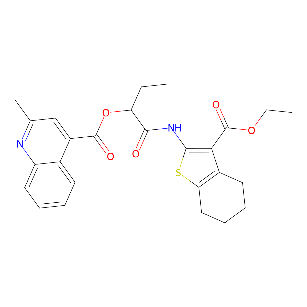 1-{[3-(Ethoxycarbonyl)-4,5,6,7-tetrahydro-1-benzothiophen-2-yl]amino}-1-oxobutan-2-yl 2-methylquinoline-4-carboxylate molecular structure, CAS 404910-73-2