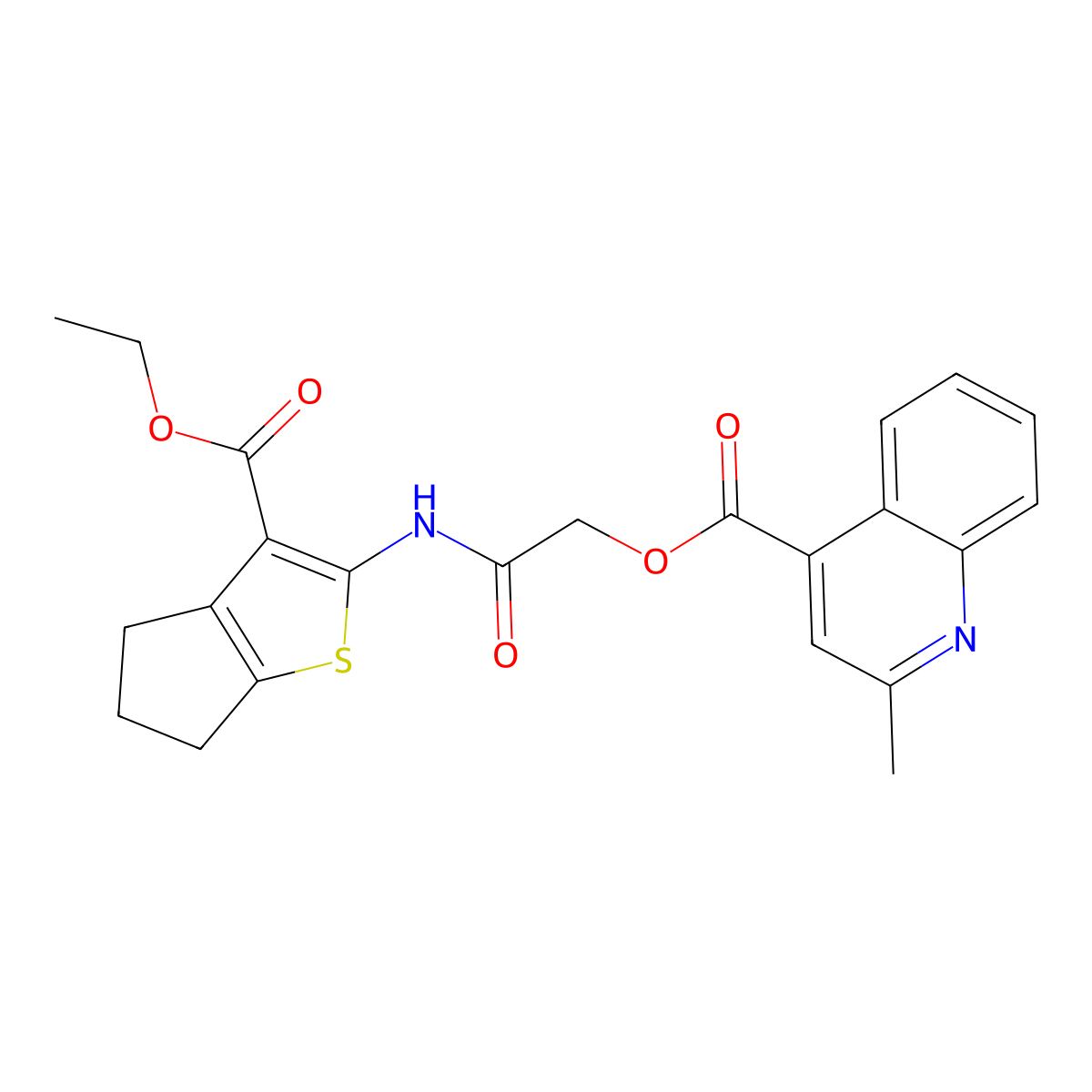 2-((3-(ethoxycarbonyl)-5,6-dihydro-4H-cyclopenta[b]thiophen-2-yl)amino)-2-oxoethyl 2-methylquinoline-4-carboxylate molecular structure, CAS 404910-75-4
