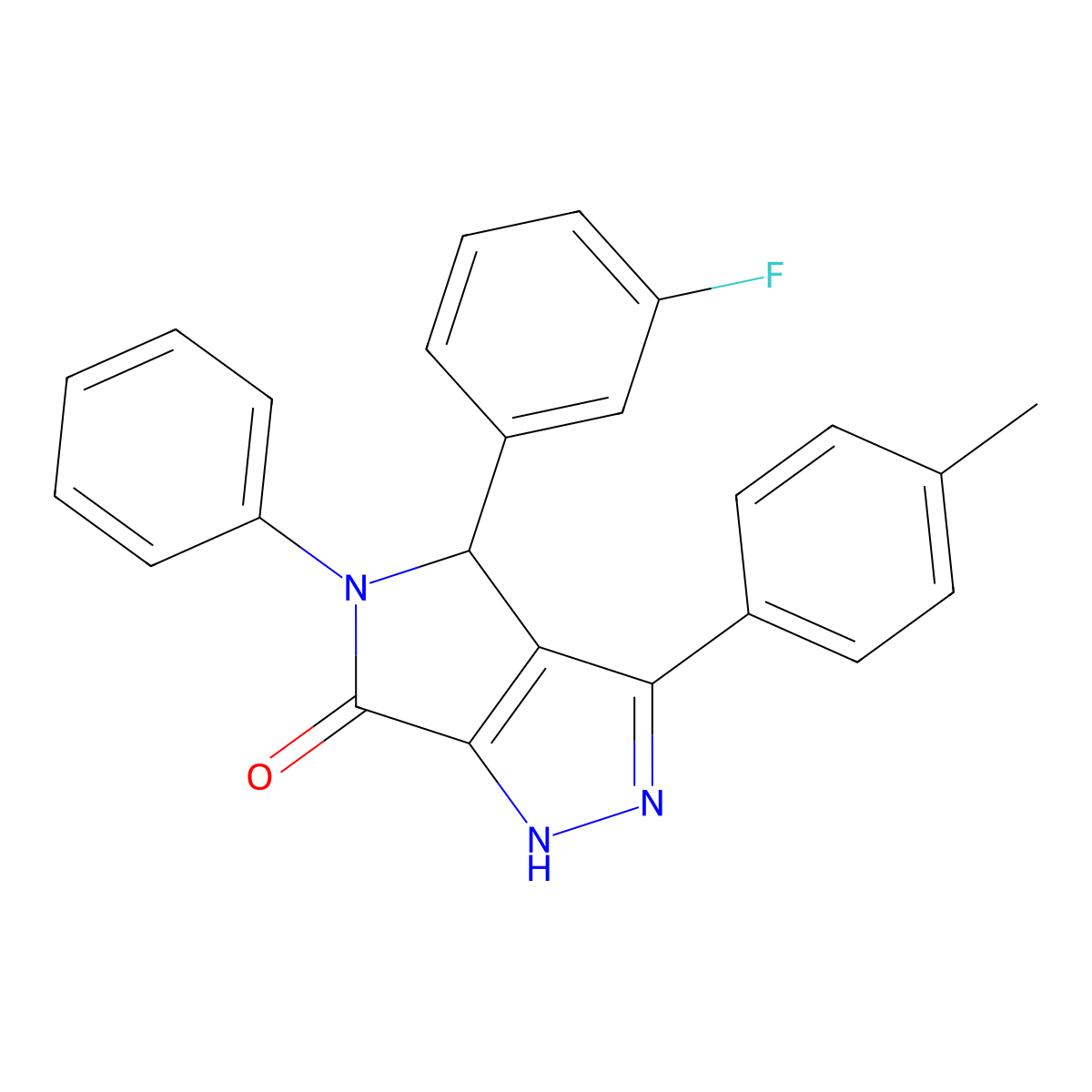 4-(3-fluorophenyl)-3-(4-methylphenyl)-5-phenyl-4,5-dihydropyrrolo[3,4-c]pyrazol-6(1H)-one molecular structure, CAS 404911-50-8