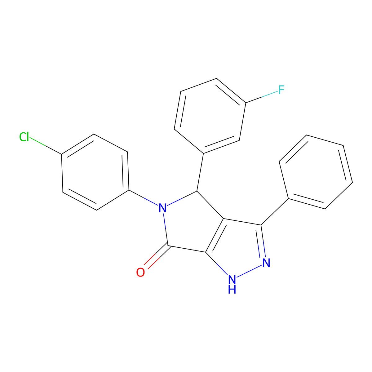 5-(4-chlorophenyl)-4-(3-fluorophenyl)-3-phenyl-4,5-dihydropyrrolo[3,4-c]pyrazol-6(1H)-one molecular structure, CAS 404911-58-6