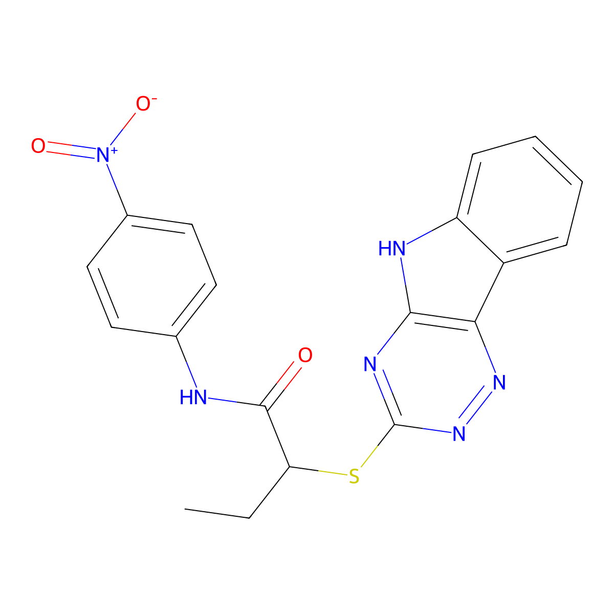 N-(4-nitrophenyl)-2-(5H-[1,2,4]triazino[5,6-b]indol-3-ylsulfanyl)butanamide molecular structure, CAS 404914-73-4