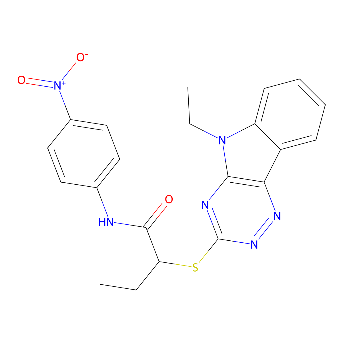 2-[(5-ethyl-[1,2,4]triazino[5,6-b]indol-3-yl)sulfanyl]-N-(4-nitrophenyl)butanamide molecular structure, CAS 404914-89-2