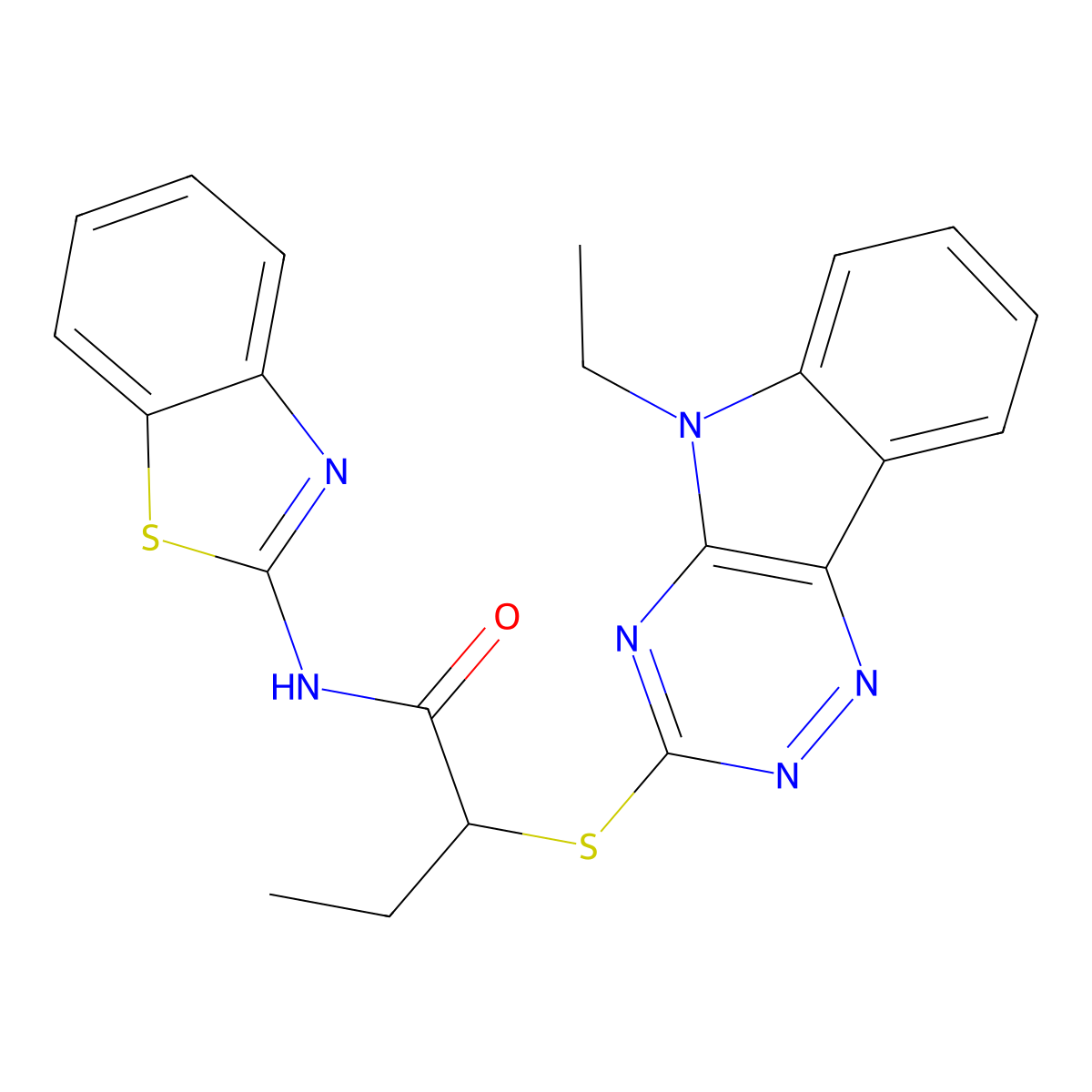 N-(1,3-benzothiazol-2-yl)-2-[(5-ethyl-[1,2,4]triazino[5,6-b]indol-3-yl)sulfanyl]butanamide molecular structure, CAS 404914-92-7