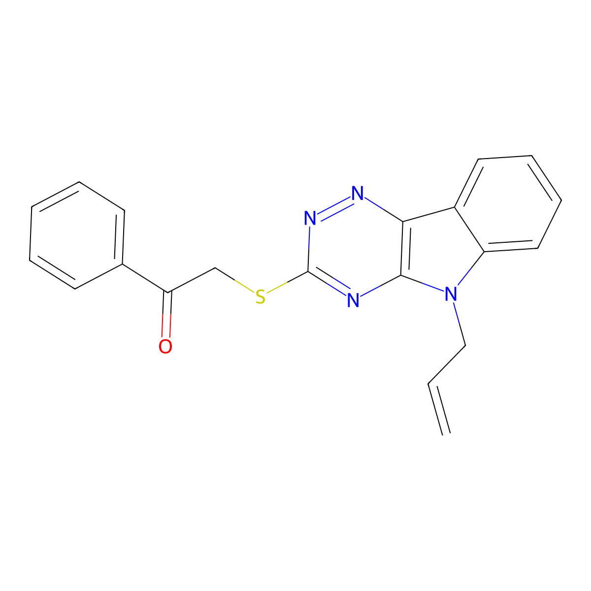 1-Phenyl-2-[(5-prop-2-enyl-[1,2,4]triazino[5,6-b]indol-3-yl)sulfanyl]ethanone molecular structure, CAS 404915-03-3
