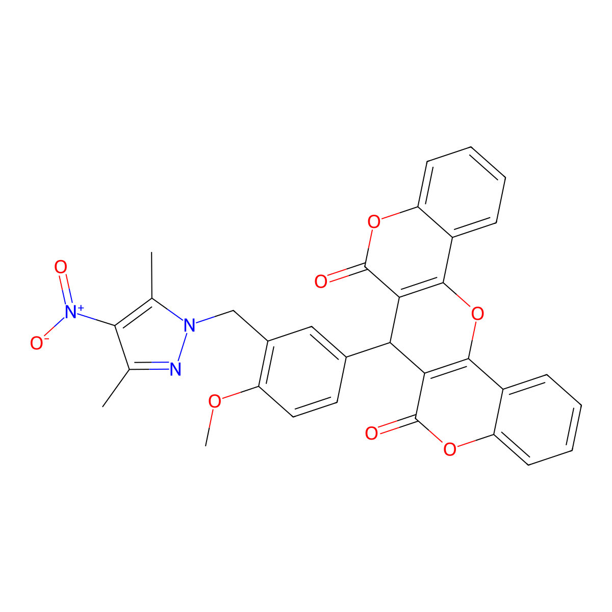 7-(3-((3,5-dimethyl-4-nitro-1H-pyrazol-1-yl)methyl)-4-methoxyphenyl)-6H-pyrano[3,2-c:5,6-c']dichromene-6,8(7H)-dione molecular structure, CAS 404915-88-4